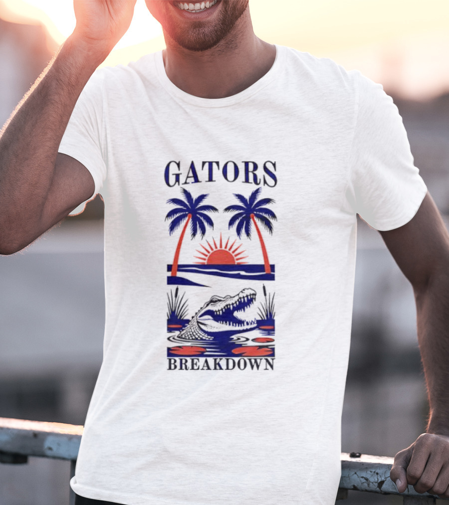 Gators Breakdown Swamp Beach Sunset Palms Alligator T-Shirt