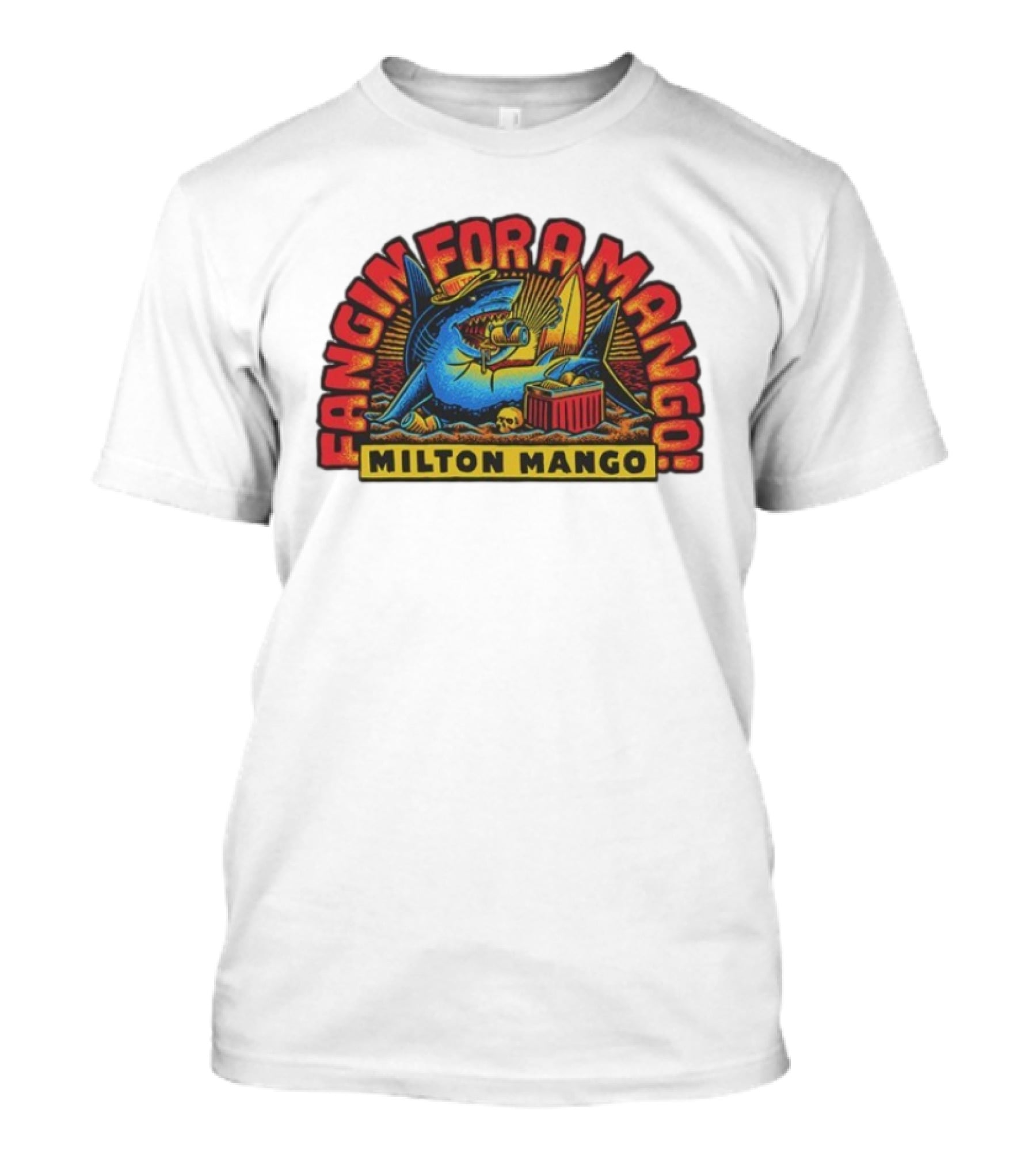 Victor Bravo's Fangin' For A Milton Mango Surfing Shark With Tropical Vibes T-Shirt