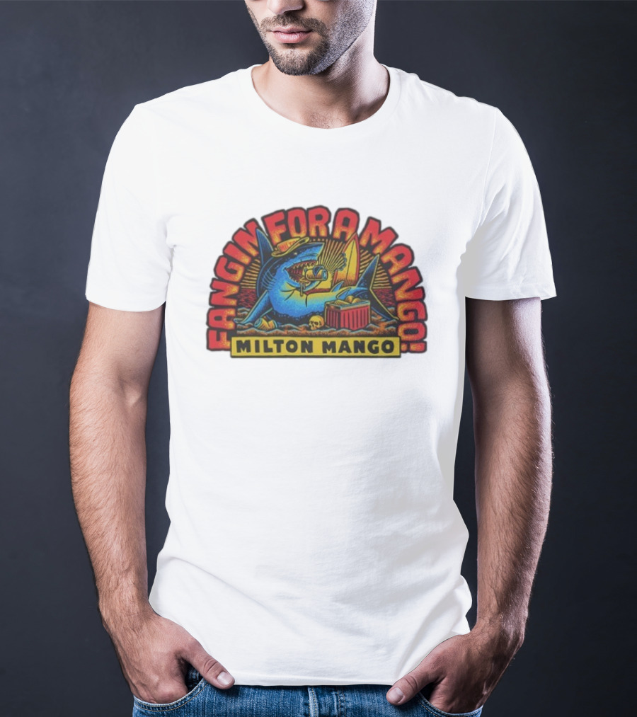 Victor Bravo's Fangin' For A Milton Mango Surfing Shark With Tropical Vibes T-Shirt