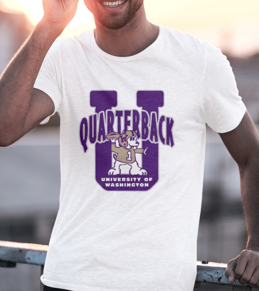 University Of Washington Huskies Quarterback U Mascot Football T-Shirt
