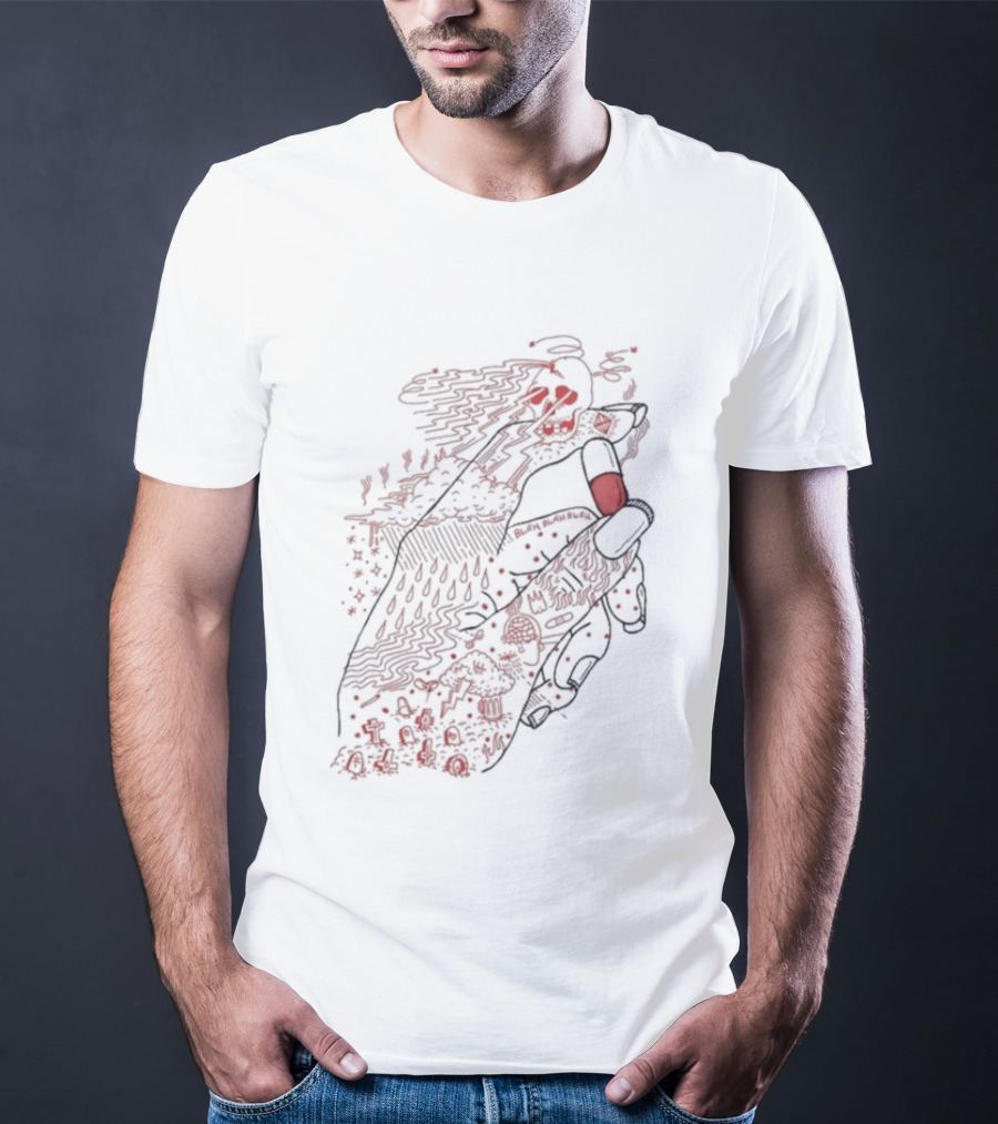 Red Rose Hand Holding Pill Art Capsule Capsule T-Shirt