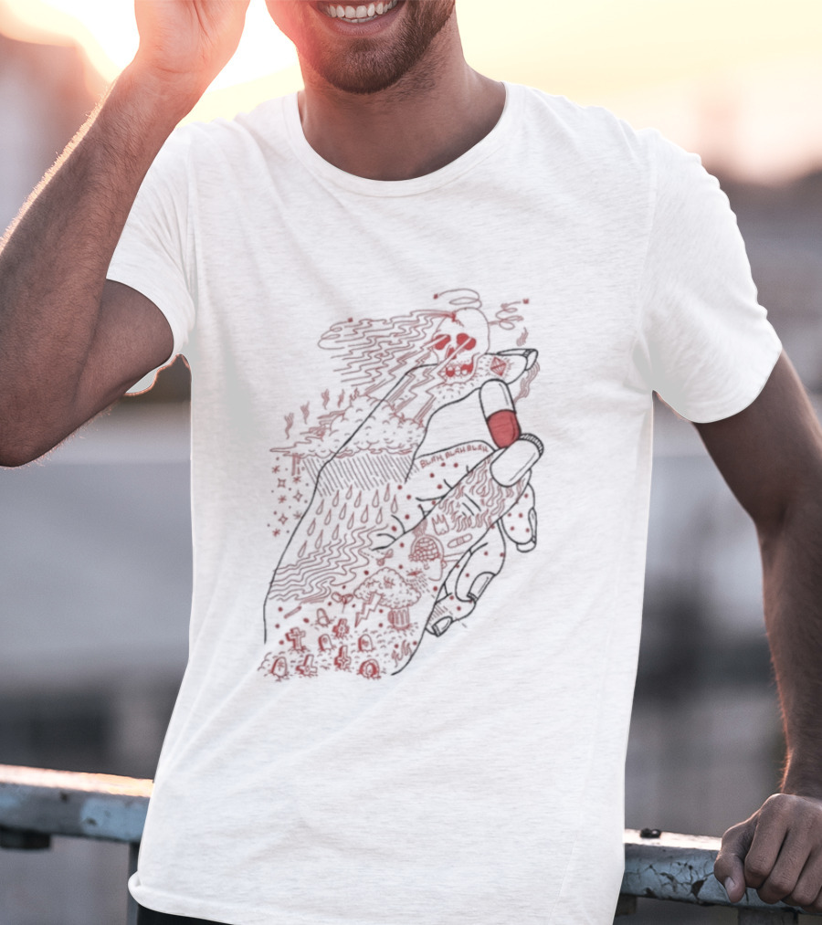 Red Rose Hand Holding Pill Art Capsule Capsule T-Shirt