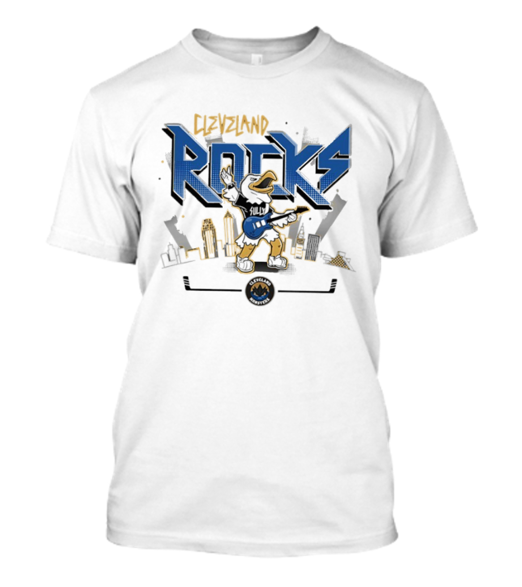 Cleveland Rocks Hockey Mascot Monster Guitar City Skyline T-Shirt