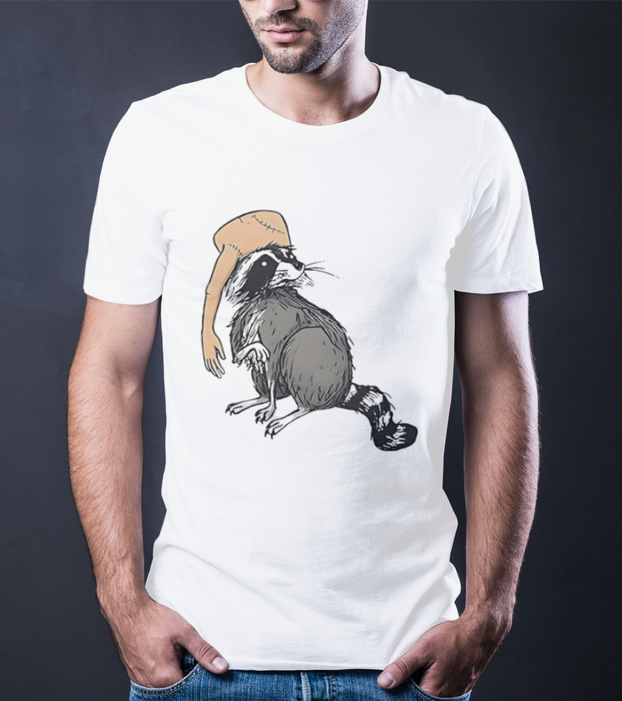 Raccoon With Human Arm Hat T-Shirt