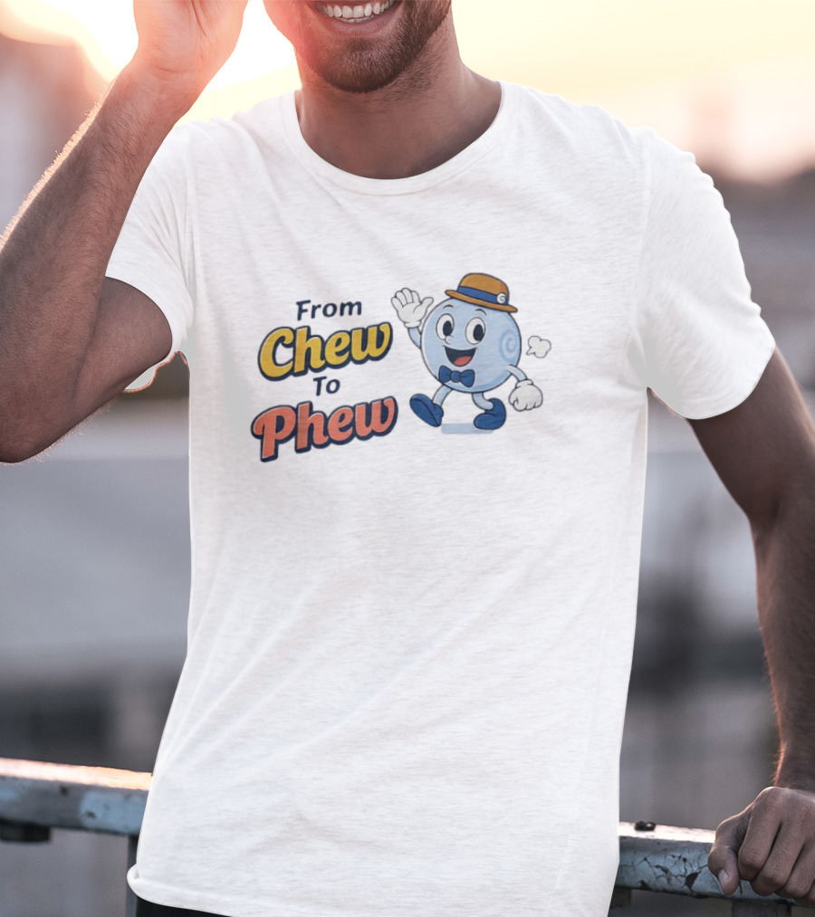 From Chew To Phew Cartoon Character Hat And Bowtie Fun T-Shirt