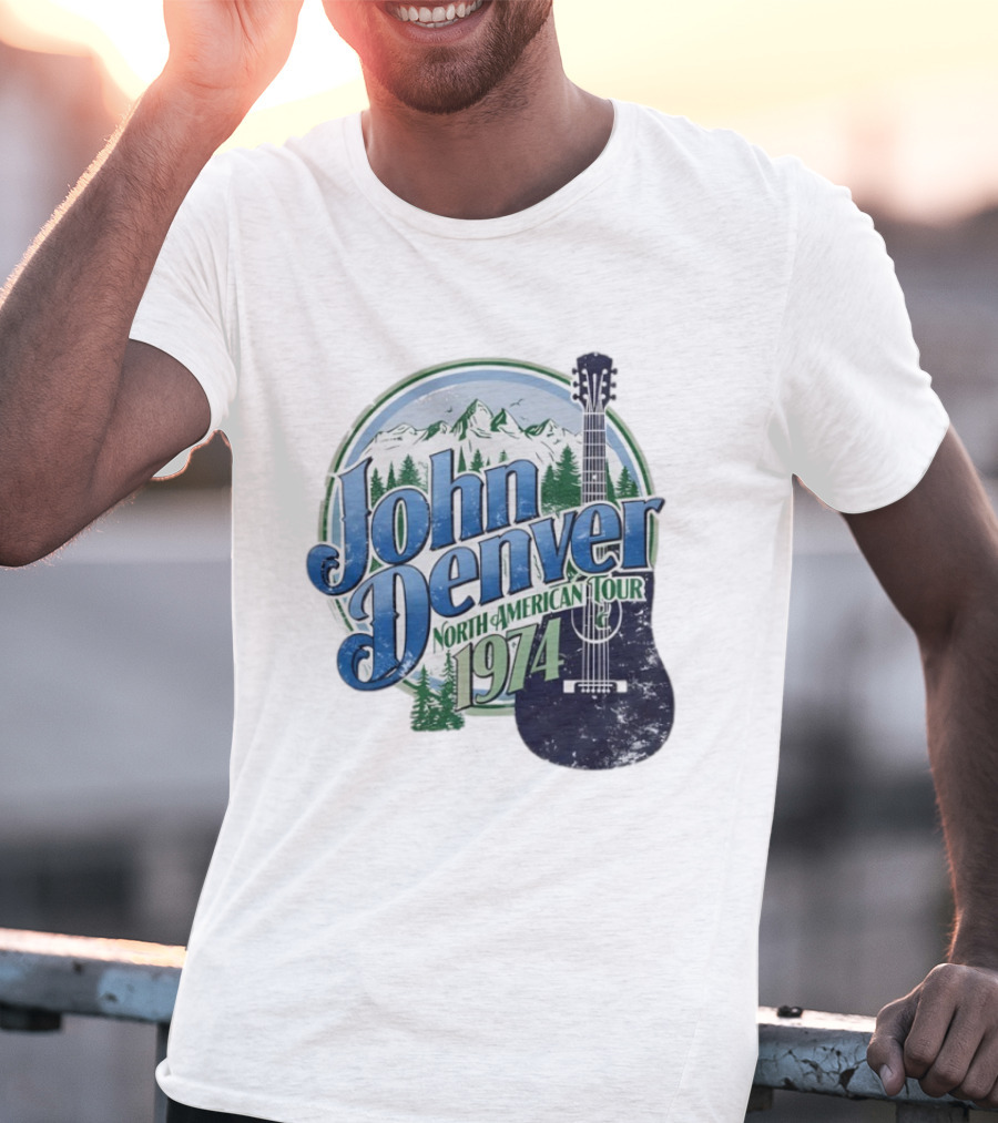 John Denver North American Tour 1974 With Guitar And Mountain Scene T-Shirt