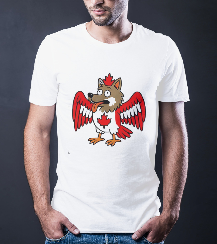 Maple Leaf Mad Wolfbird Quirky Canadian Creature Wings T-Shirt