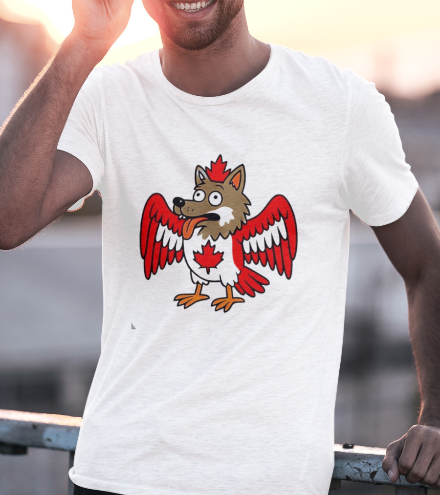Maple Leaf Mad Wolfbird Quirky Canadian Creature Wings T-Shirt