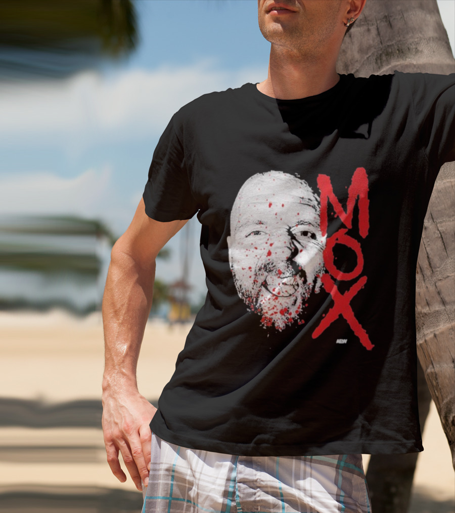 Moxley Big Head Mox Text Blood Splatter T-Shirt