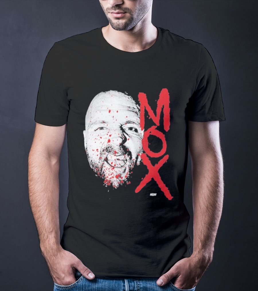 Moxley Big Head Mox Text Blood Splatter T-Shirt