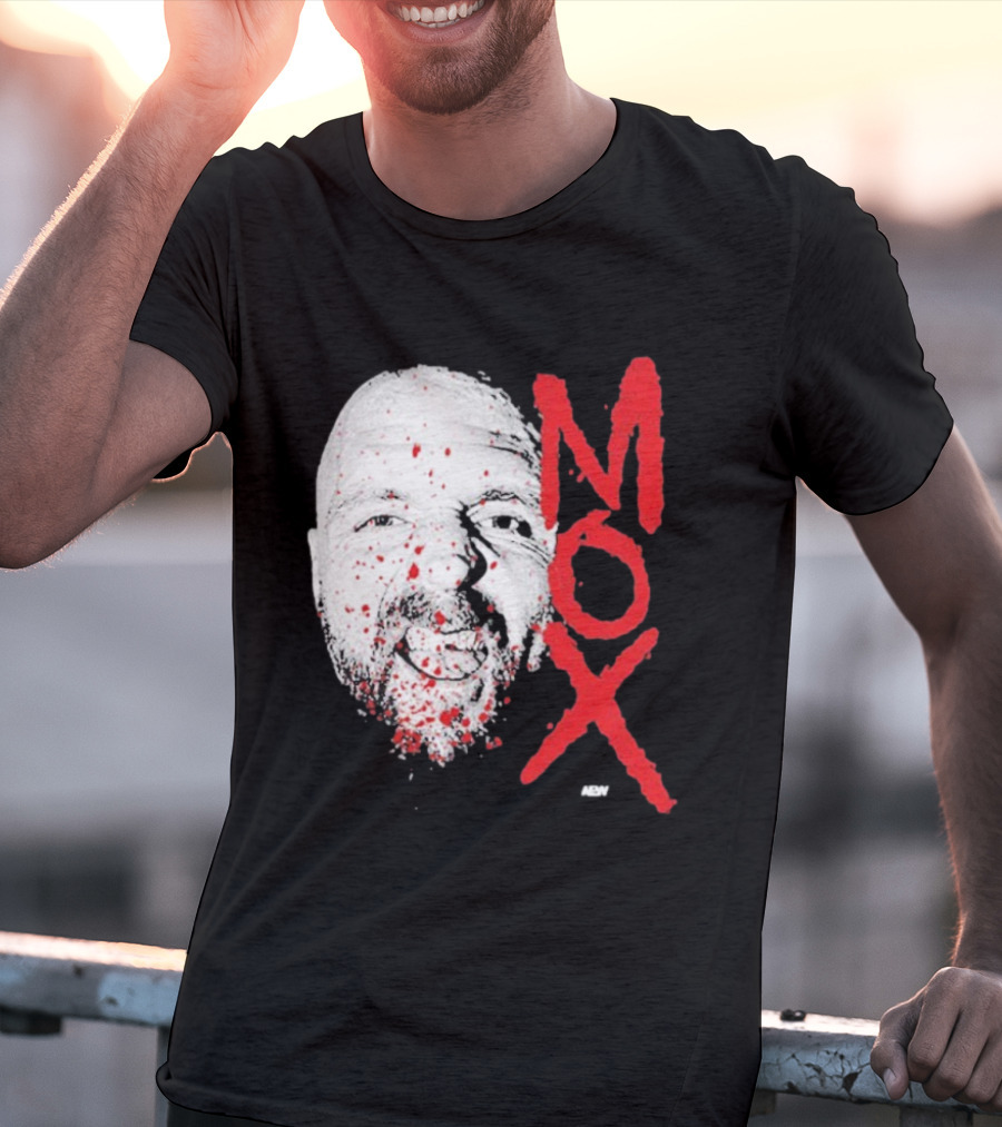 Moxley Big Head Mox Text Blood Splatter T-Shirt