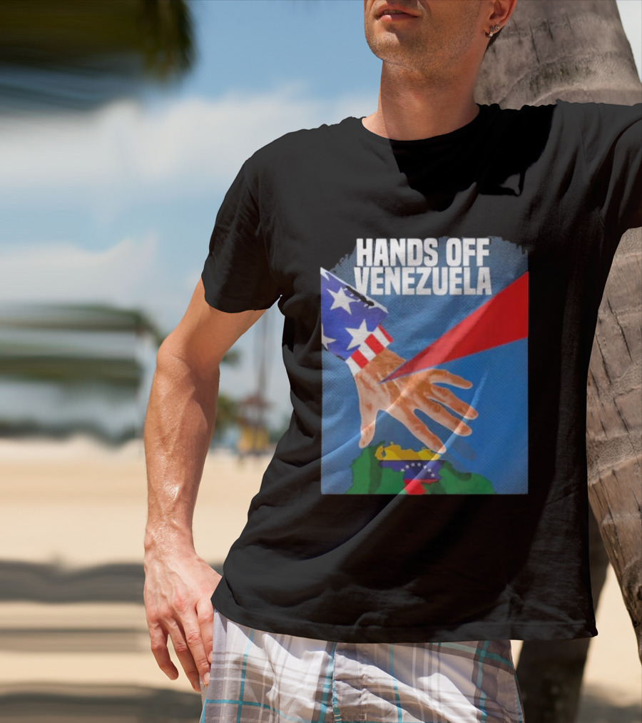 Hands Off Venezuela U.S. Imperialism Critique Featuring Venezuelan Flag And Map T-Shirt