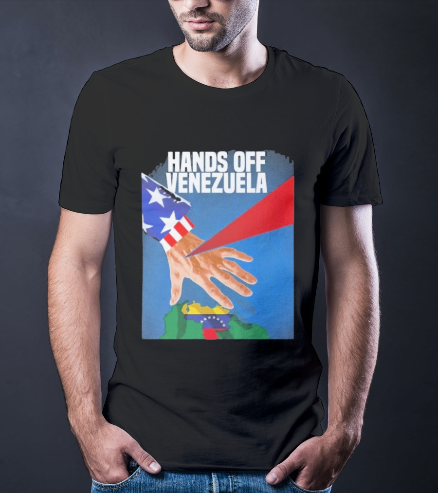 Hands Off Venezuela U.S. Imperialism Critique Featuring Venezuelan Flag And Map T-Shirt