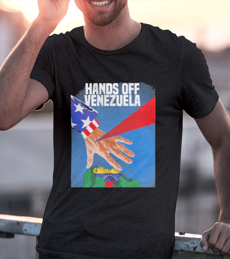 Hands Off Venezuela U.S. Imperialism Critique Featuring Venezuelan Flag And Map T-Shirt