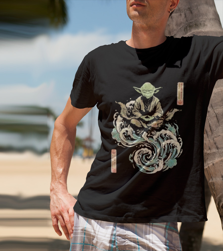 Star Wars Day 2026 May 4 Master Yoda Meditation Japanese Ukiyo E Ocean Wave T-Shirt