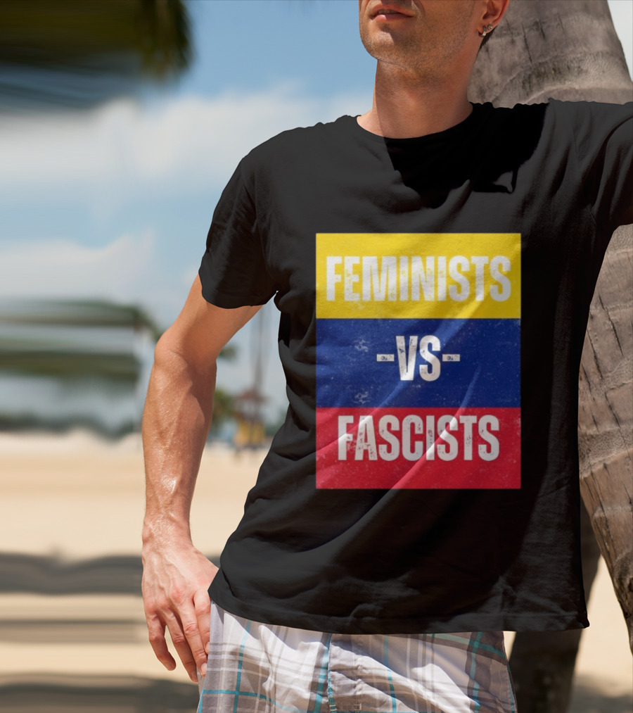 Feminists Vs Fascists Bold Statement Yellow Blue Red March T-Shirt
