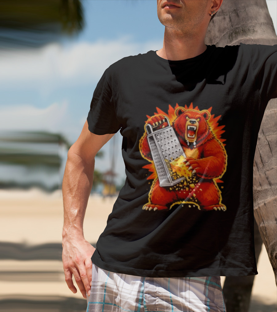 Angry Bear Grating Cheese Grater Hater Fierce Cheese Grating Bear T-Shirt