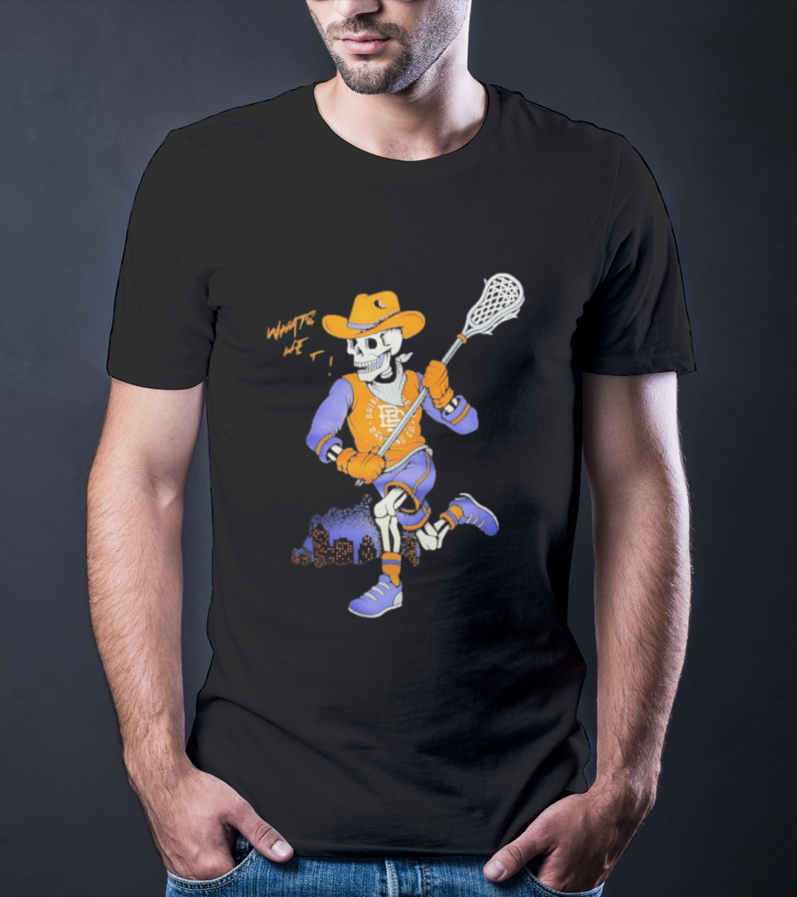 BriarBrothers Brewing Co Skeleton Lacrosse Player With City Skyline T-Shirt
