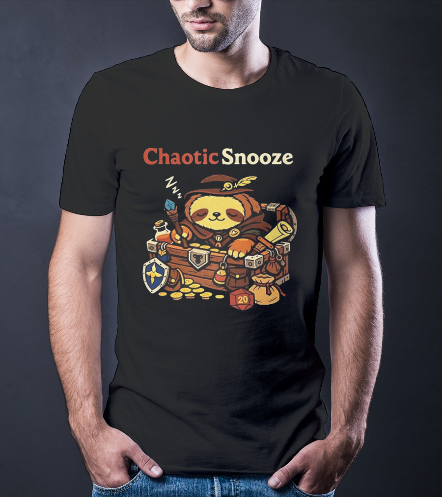 Chaotic Snooze Sloth With Dungeons And Dragons Dice And Treasure T-Shirt