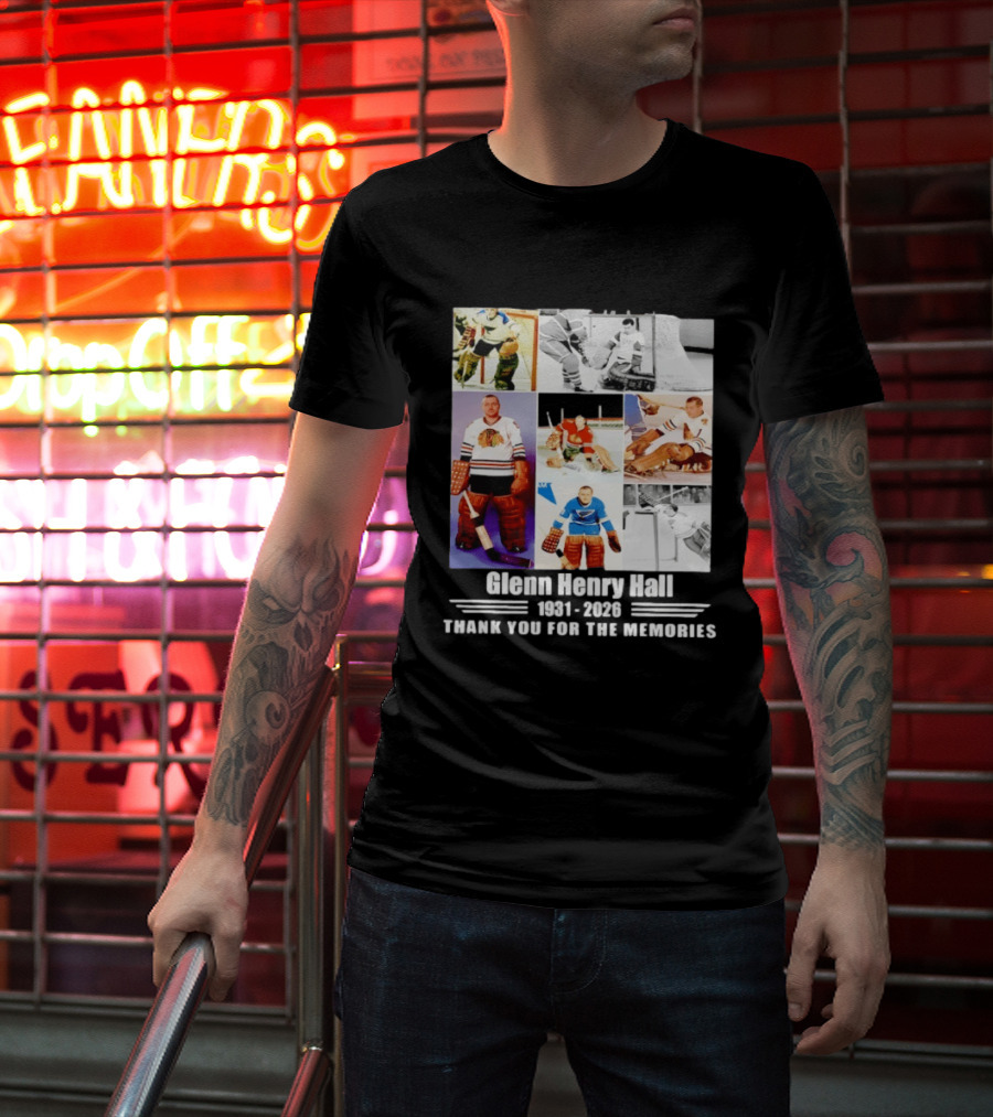 Glenn Henry Hall 1931 2026 Hockey Goalie Memories Chicago Blackhawks St. Louis Blues T-Shirt