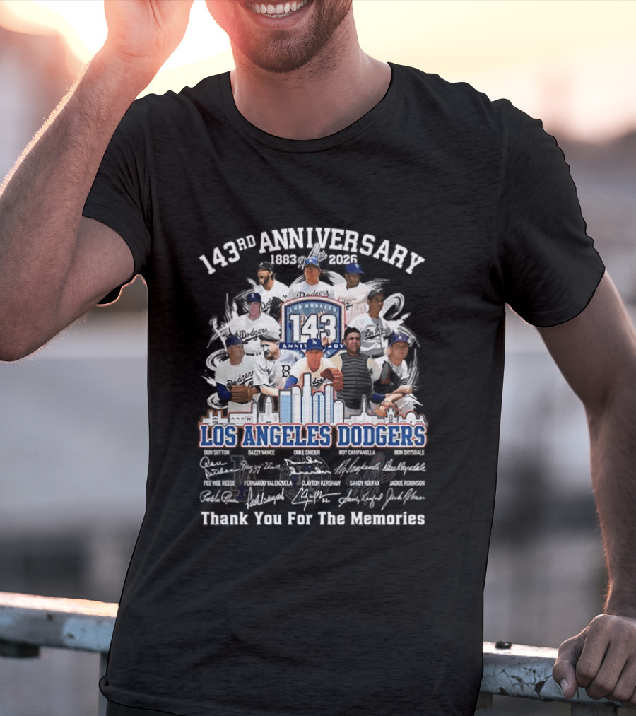 Los Angeles Dodgers 143rd Anniversary Thank You For The Memories Player Signatures T-Shirt
