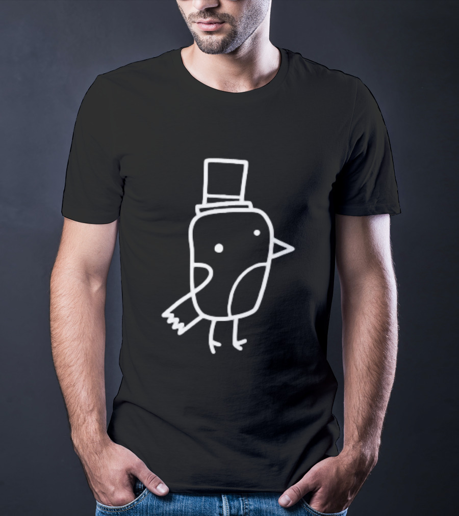 Minimalist Line Art Gentleman Bird Doodle Top Hat T-Shirt