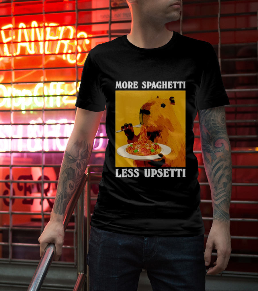 More Spaghetti Less Upsetti Capybara Eating Pasta Plate T-Shirt