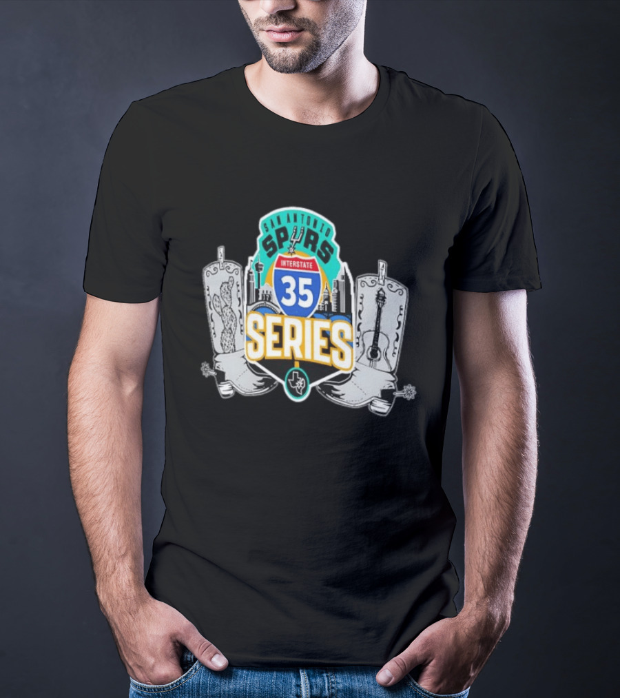 San Antonio Spurs Interstate 35 Series Cactus Guitar Boots Skyline T-Shirt