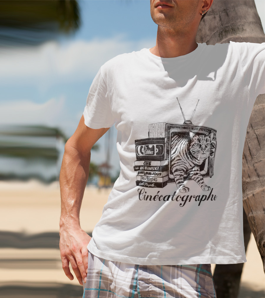 Cinécatographe Cat TV With Retro Television And Books T-Shirt
