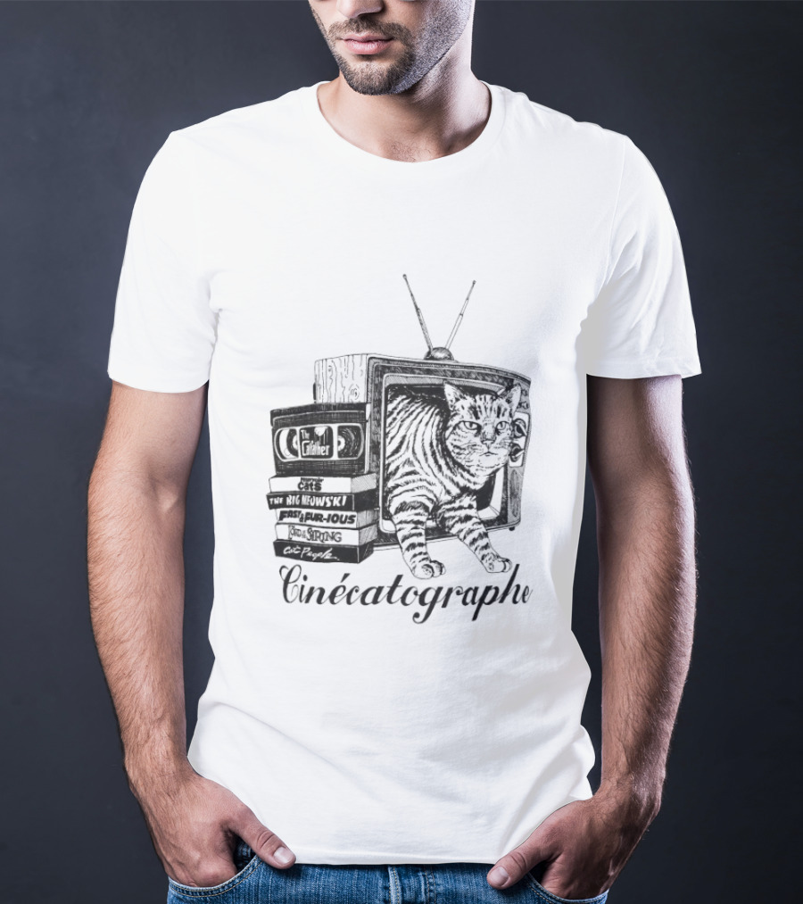 Cinécatographe Cat TV With Retro Television And Books T-Shirt