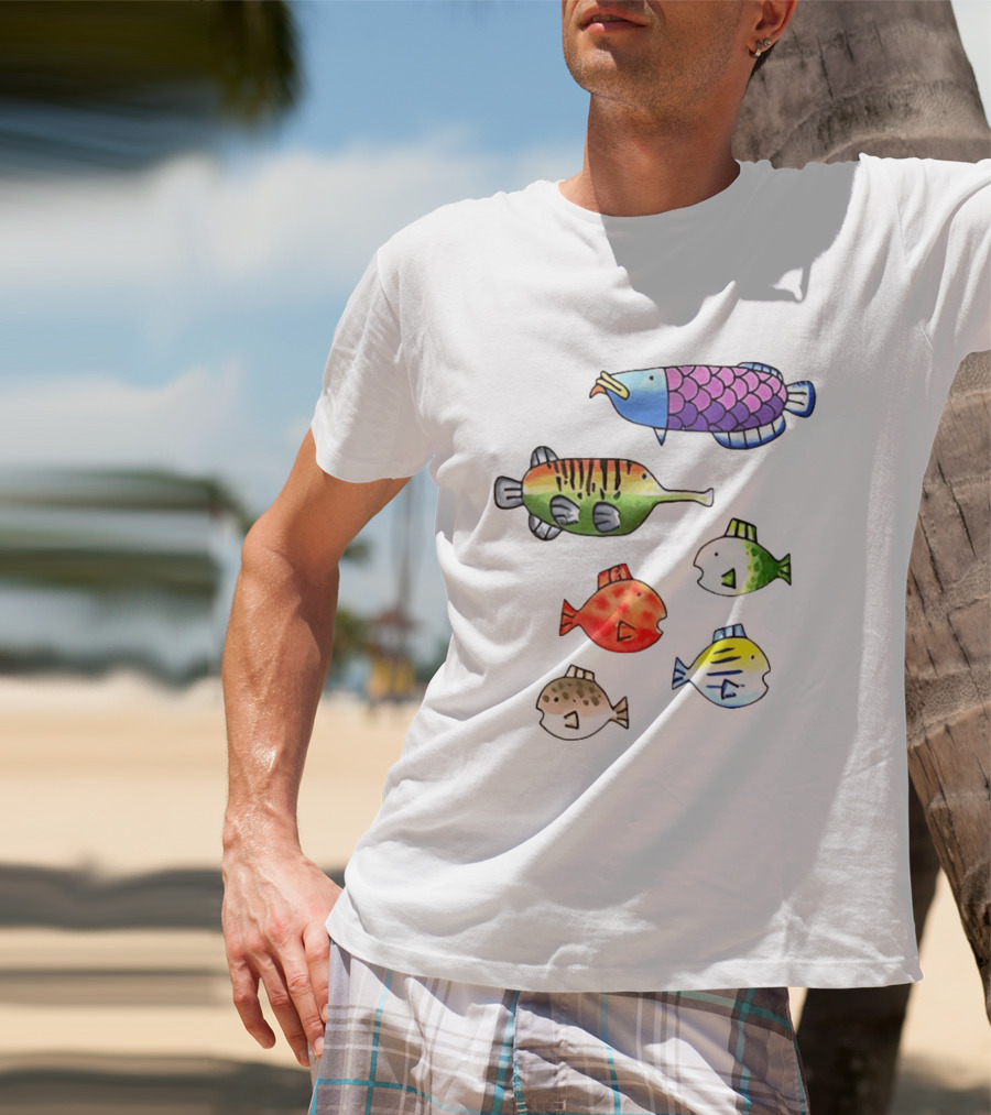 Fishing Wii Party Play Fish Species Video Game Colorful Fish T-Shirt