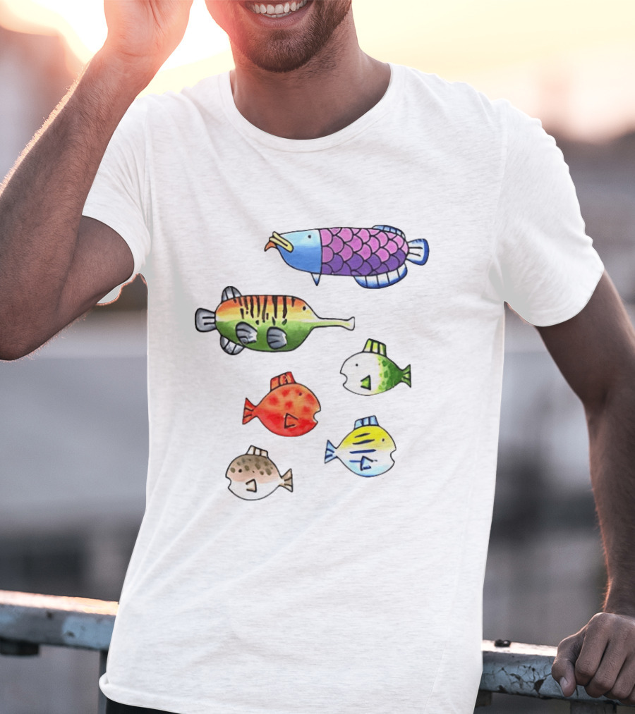 Fishing Wii Party Play Fish Species Video Game Colorful Fish T-Shirt