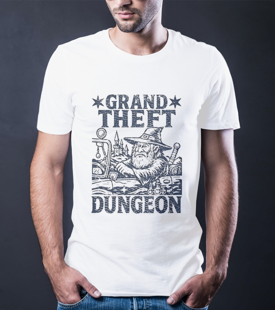 Grand Theft Dungeon Wizard Parody Adventure Gamer Mashup T-Shirt