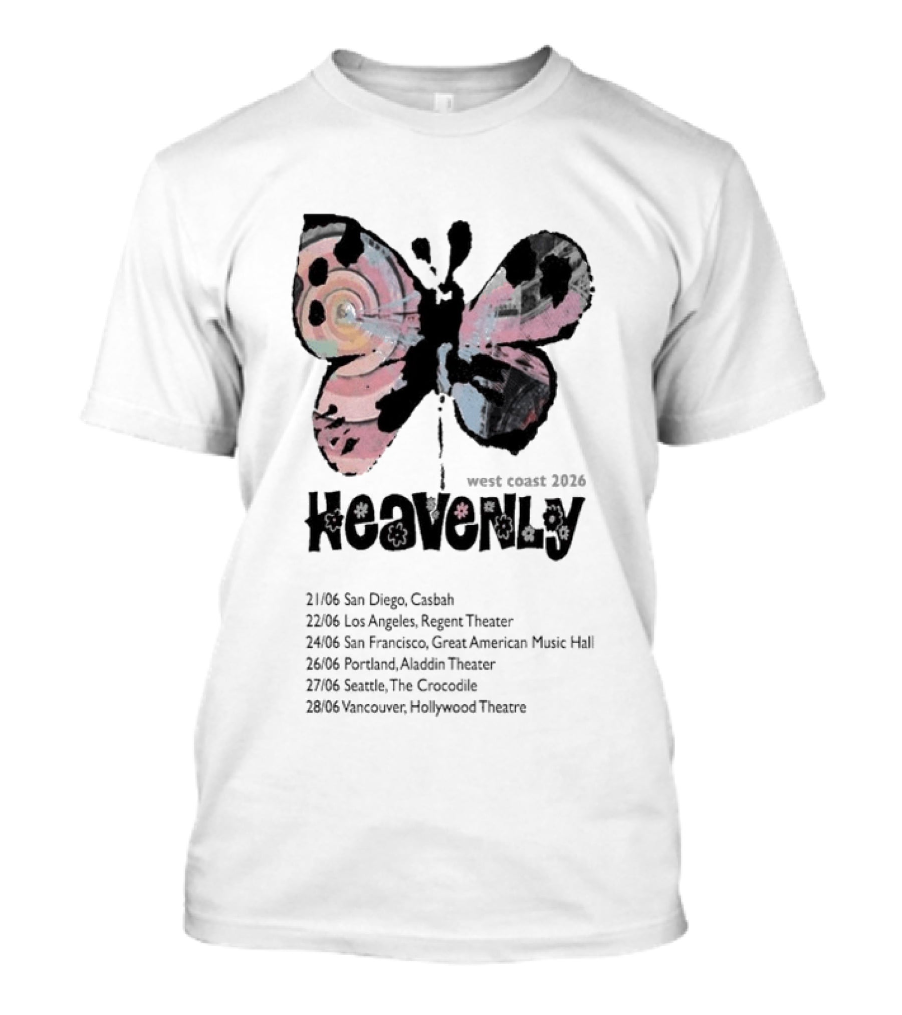 Heavenly 2026 West Coast Tour San Diego Los Angeles San Francisco Portland Seattle Vancouver T-Shirt
