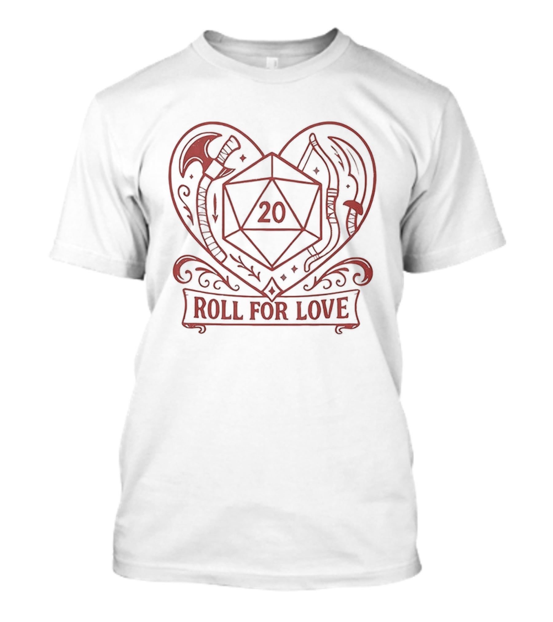 Roll For Love Heart Axe 20 Sided Dice Dungeons And Dragons T-Shirt