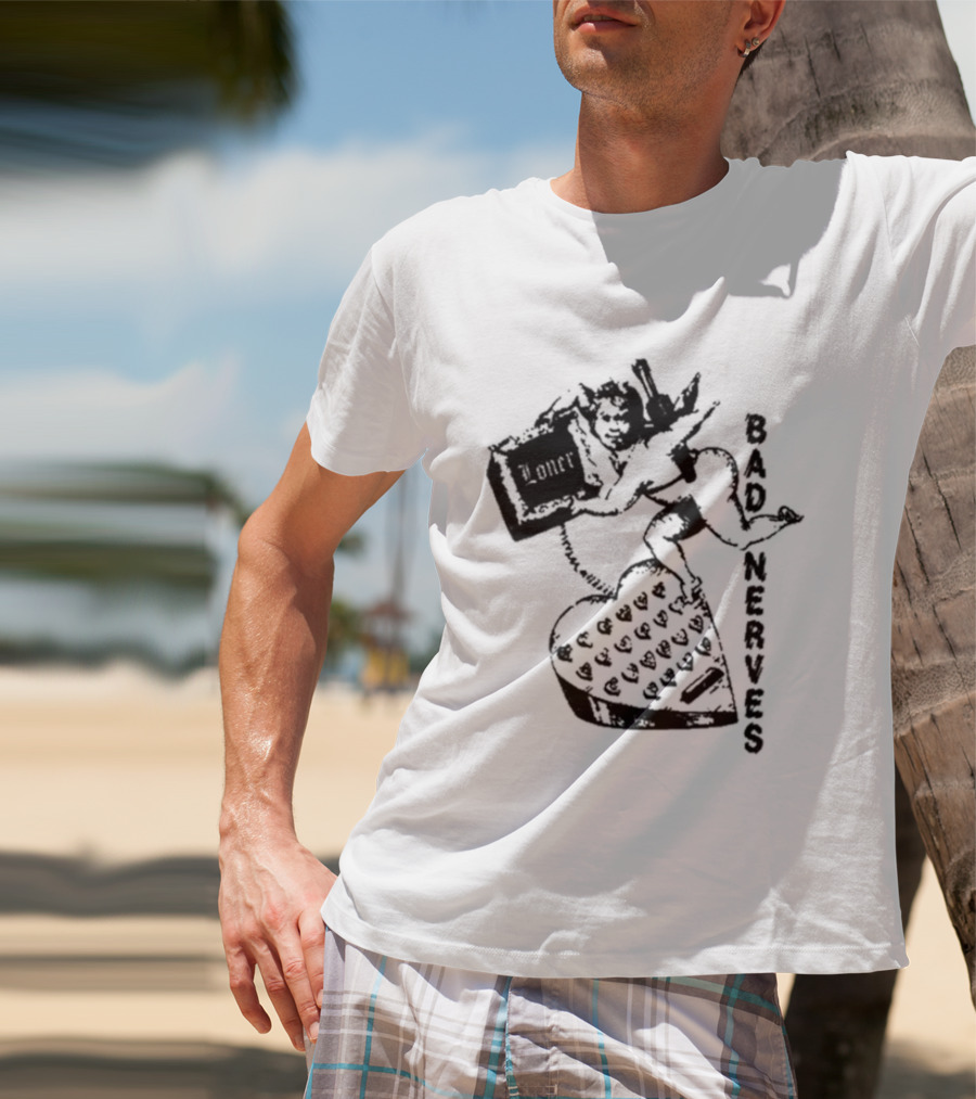 Bad Nerves Loner Checkered Heart And Angel Playing Card T-Shirt