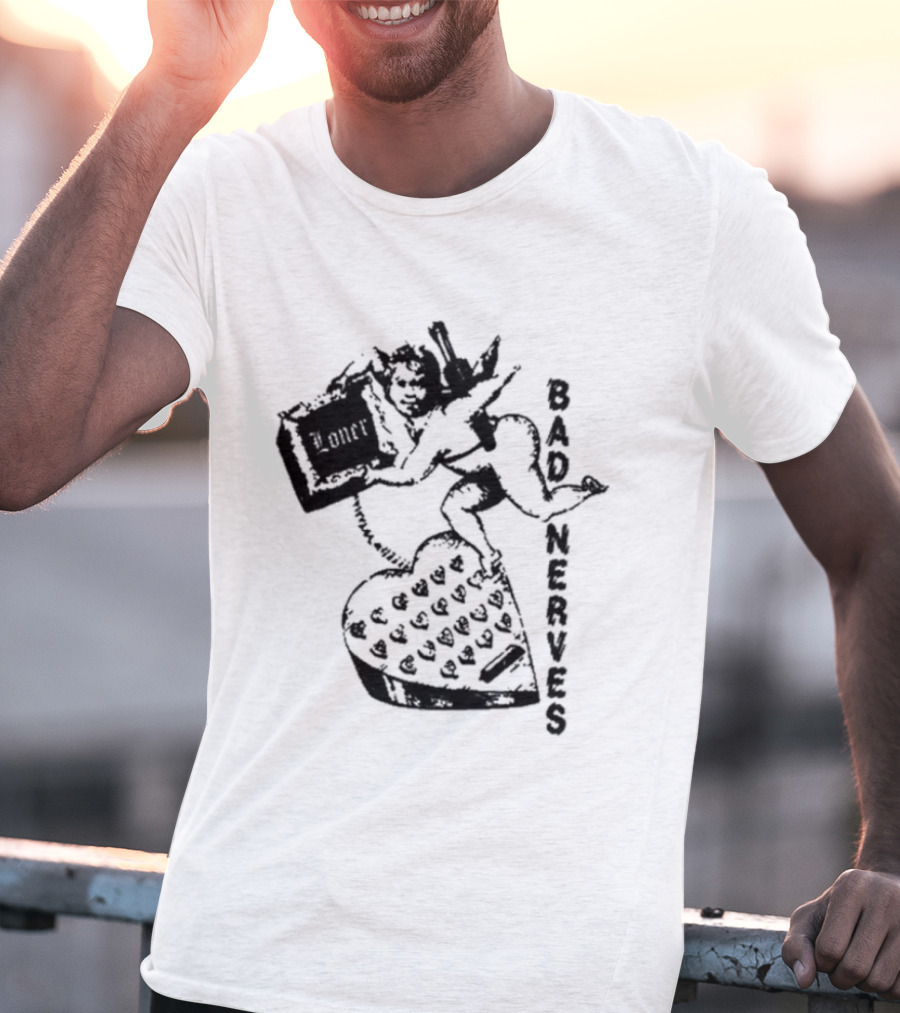 Bad Nerves Loner Checkered Heart And Angel Playing Card T-Shirt