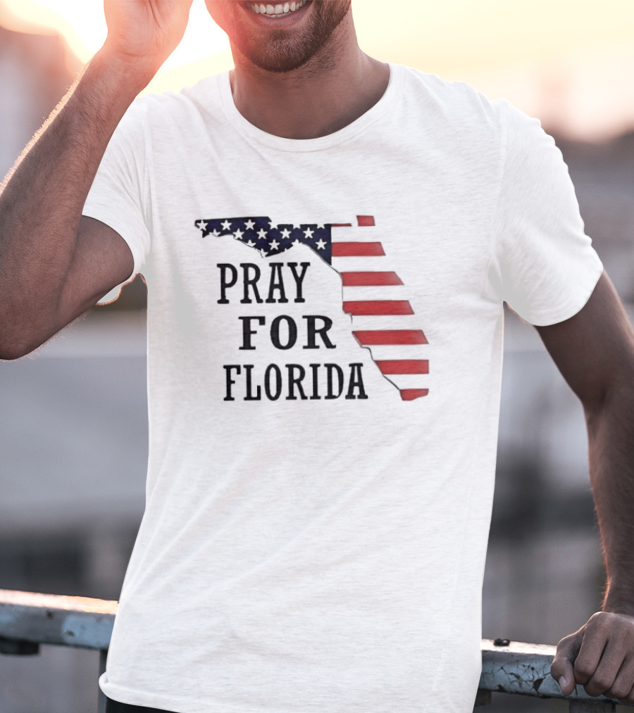 Pray For Florida American Flag Map Stars And Stripes T-Shirt