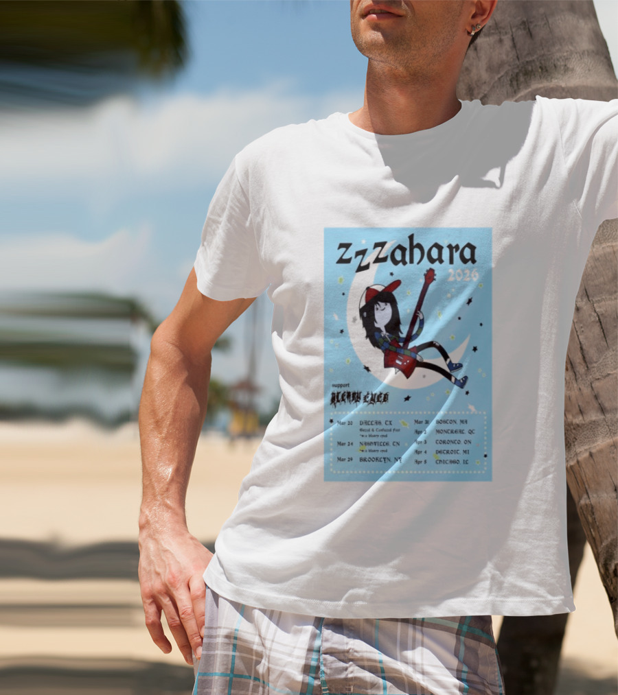 Zzzahara Fall Tour 2026 Dates And Support Act With Cartoon Guitarist T-Shirt