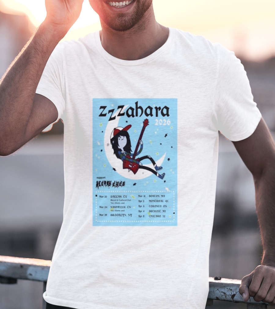 Zzzahara Fall Tour 2026 Dates And Support Act With Cartoon Guitarist T-Shirt