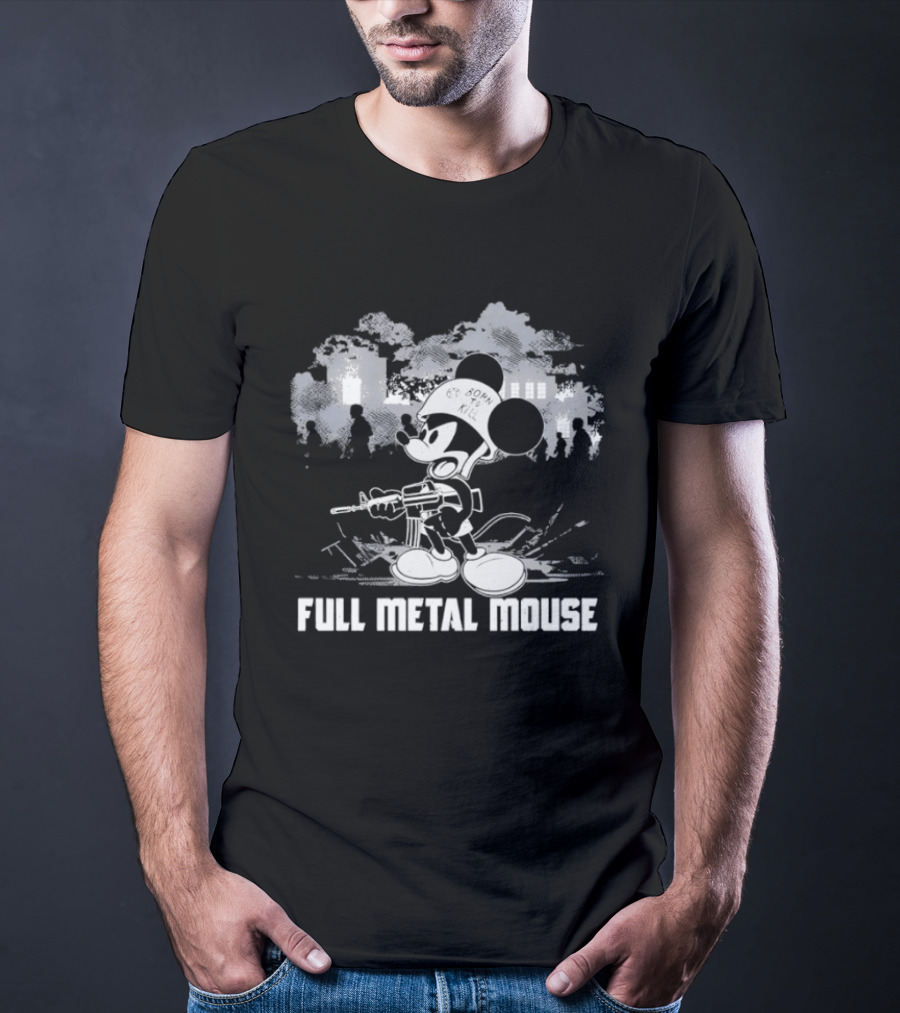 Full Metal Mouse Military Cartoon Character In Action T-Shirt