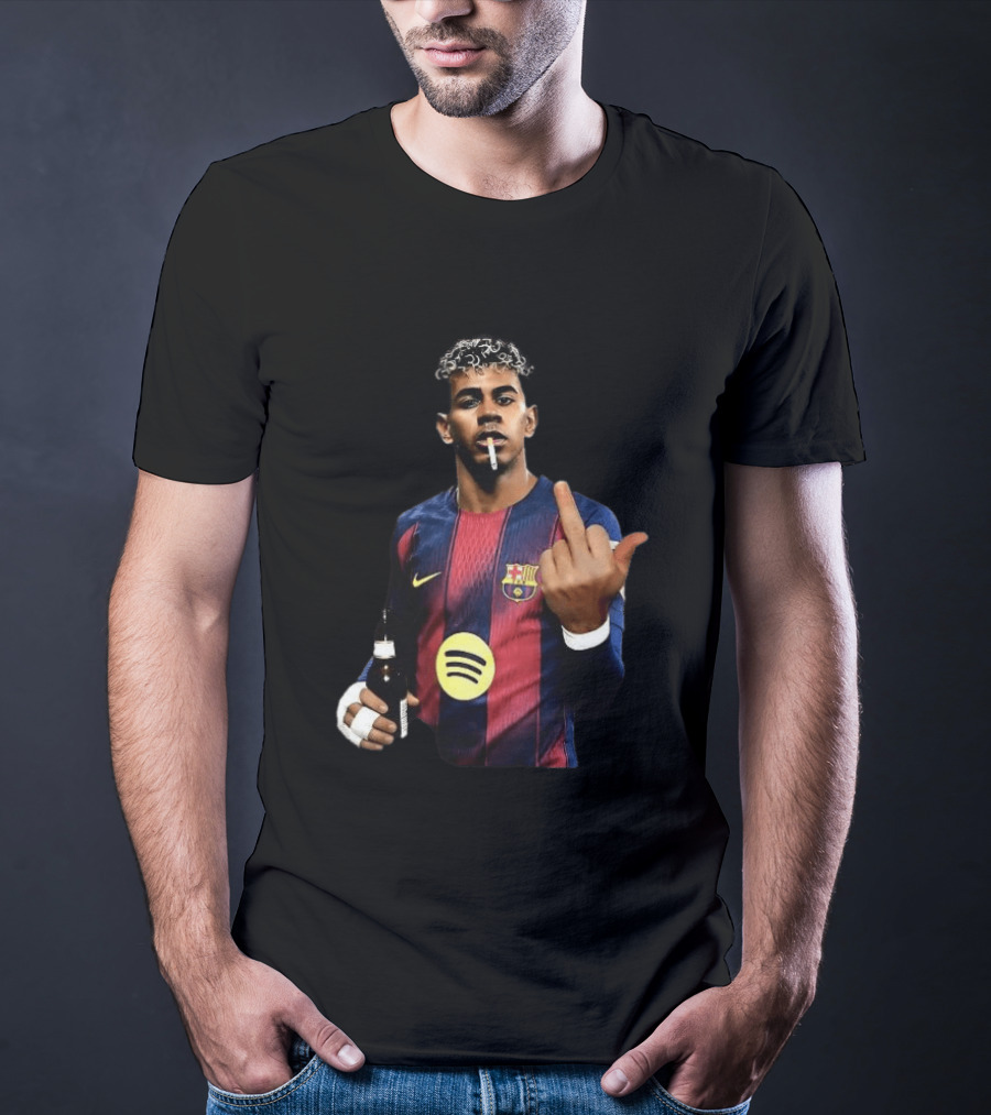 Lamine Yamal FC Barcelona Meme Middle Finger Gesture With Beer And Cigarette T-Shirt