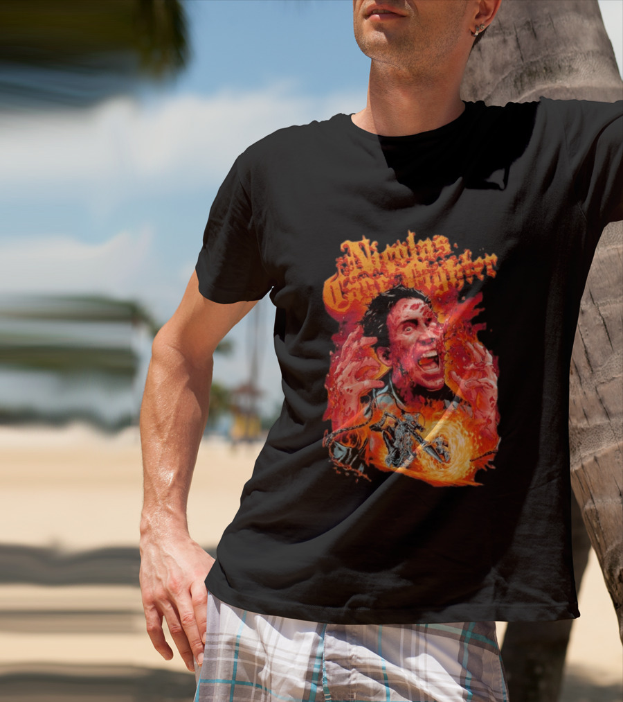 Nicolas Cage Fighter Melting Face Ghost Rider Flame Chain T-Shirt