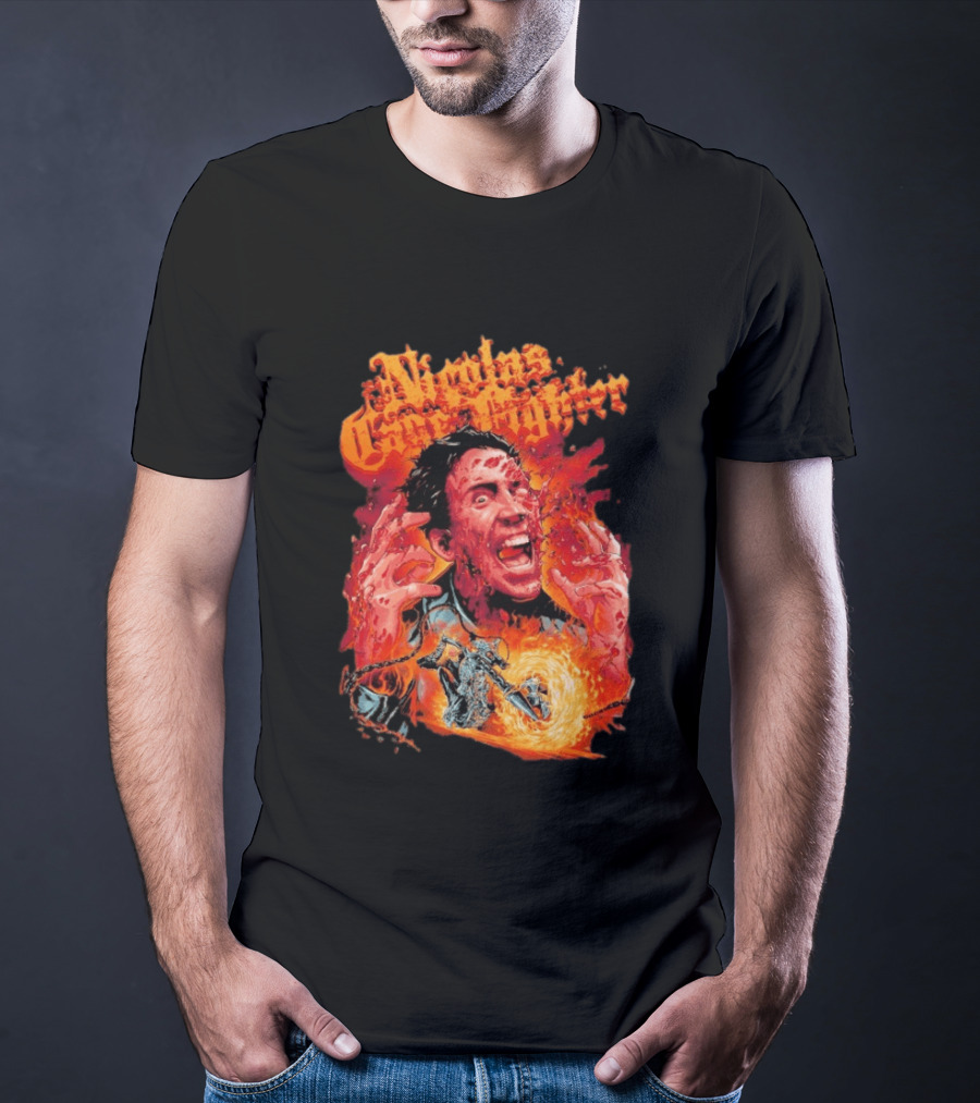 Nicolas Cage Fighter Melting Face Ghost Rider Flame Chain T-Shirt