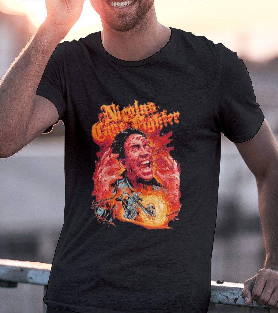 Nicolas Cage Fighter Melting Face Ghost Rider Flame Chain T-Shirt
