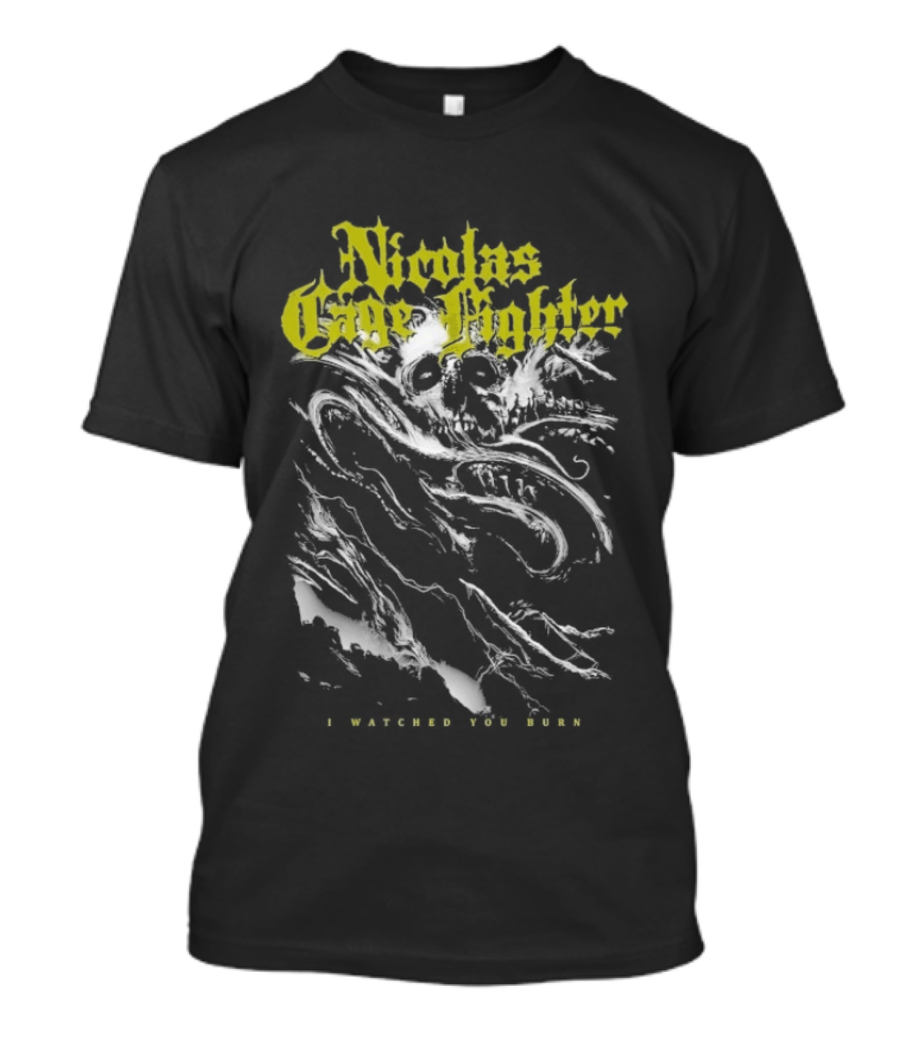 Nicolas Cage Fighter I Ed You Burn Ghost Skeleton In Yellow T-Shirt