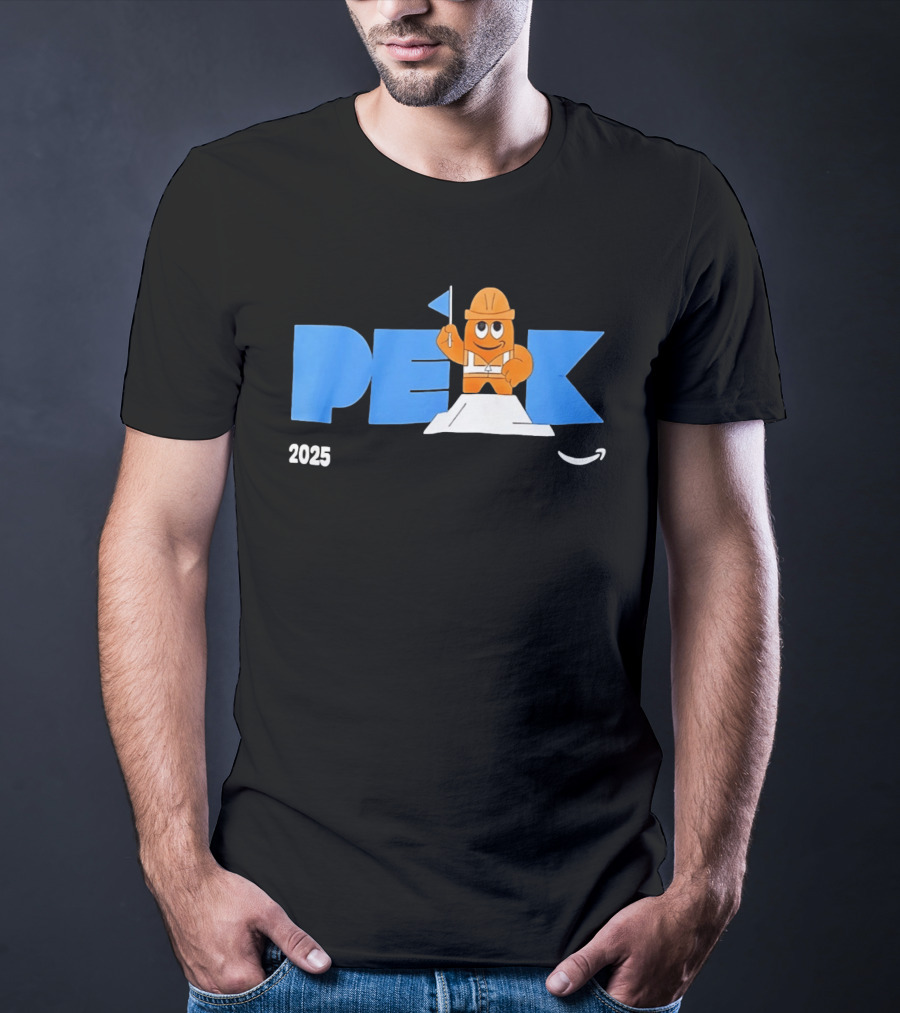 Peak 2025 Construction Character Holding Flag T-Shirt