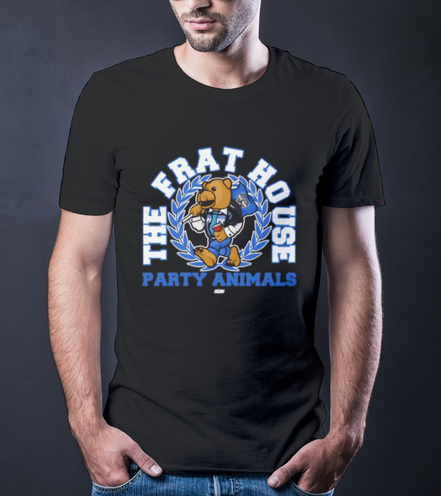 The Frat House Party Animals Beer Bear Drinking In Blue College Jacket T-Shirt