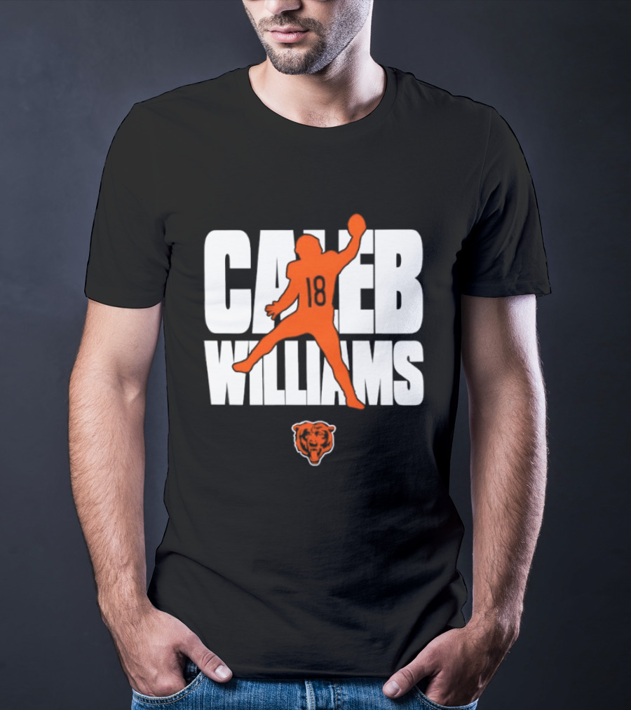 Caleb Williams 18 Chicago Bears Football Quarterback Silhouette With Orange Team T-Shirt