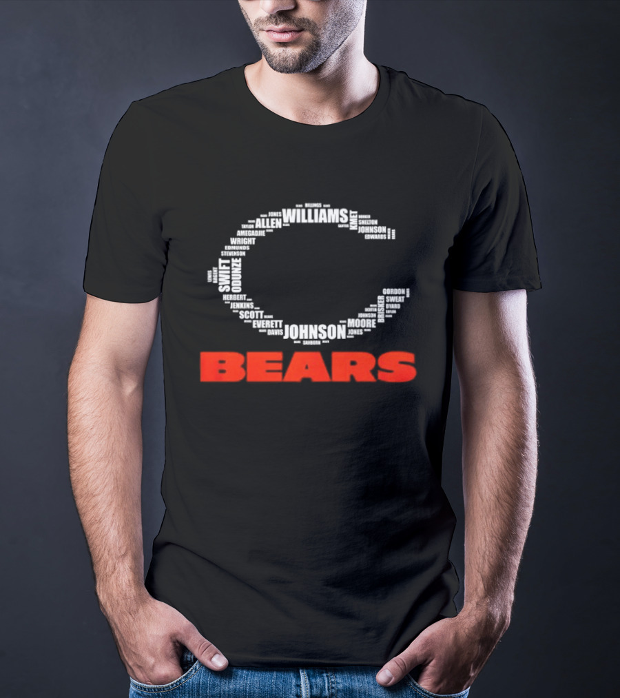 Chicago Bears Player Names Forming Iconic C Logo Team Roster T-Shirt
